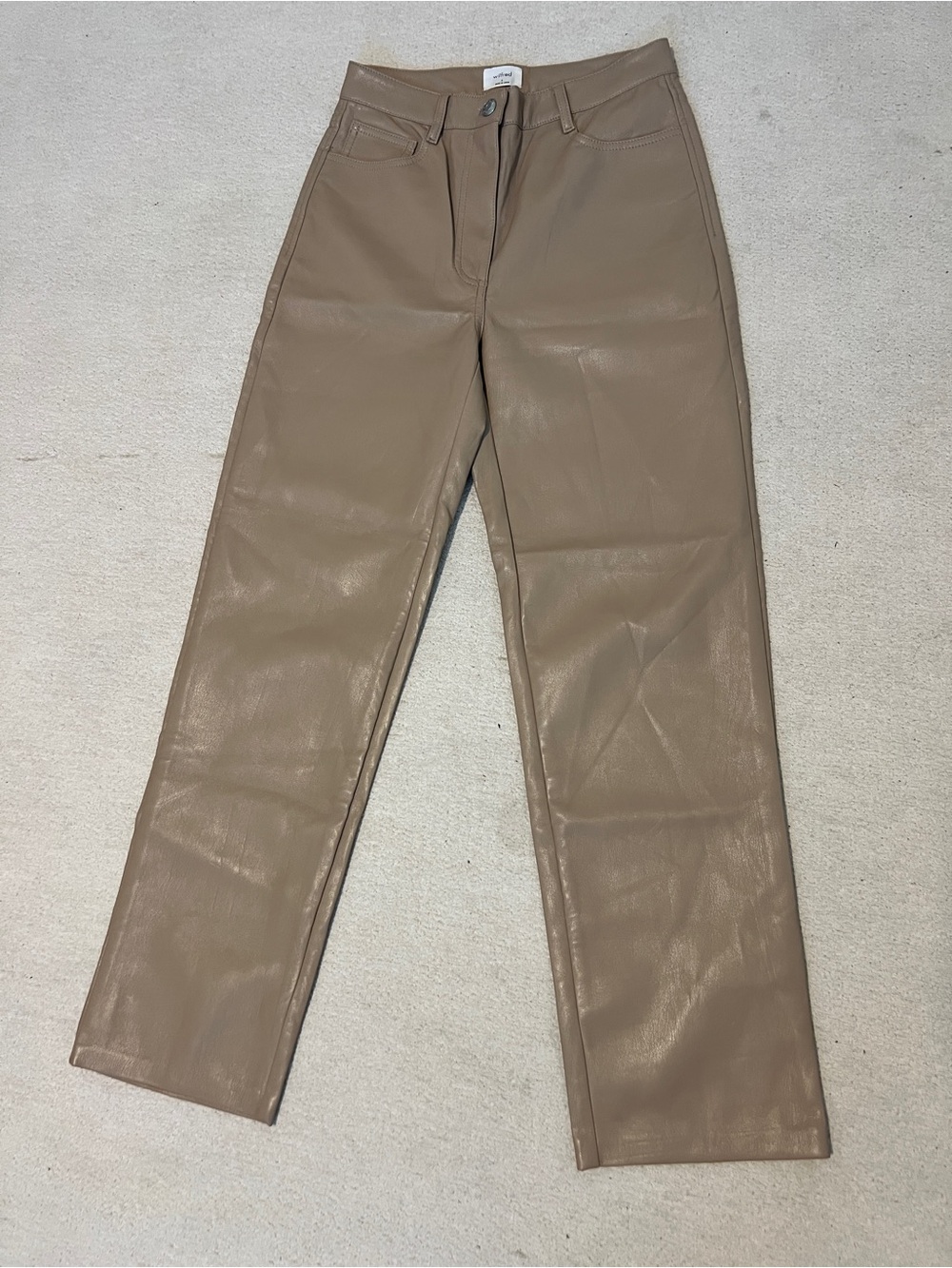 Aritzia Wilfred Tan Faux-Leather Straight Leg Pants